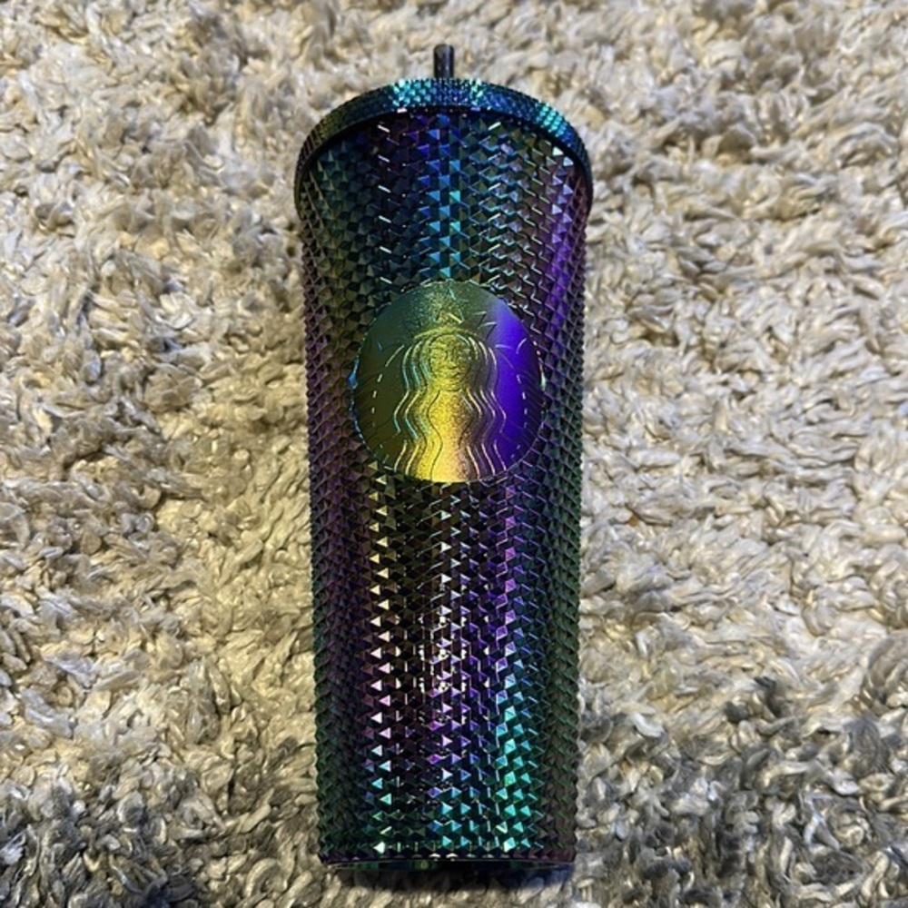 Starbucks Black PVD Metallic Oil Slick Rainbow Bling Venti Studded Cup NEW